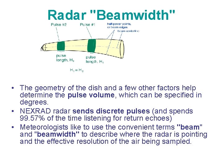 Radar "Beamwidth" • The geometry of the dish and a few other factors help