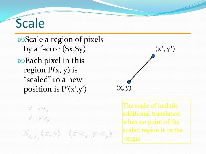 Scale a region of pixels by a factor (Sx, Sy). Each pixel in this