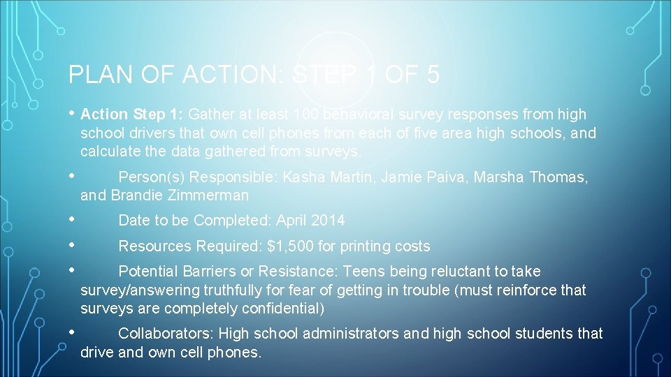 PLAN OF ACTION: STEP 1 OF 5 • Action Step 1: Gather at least