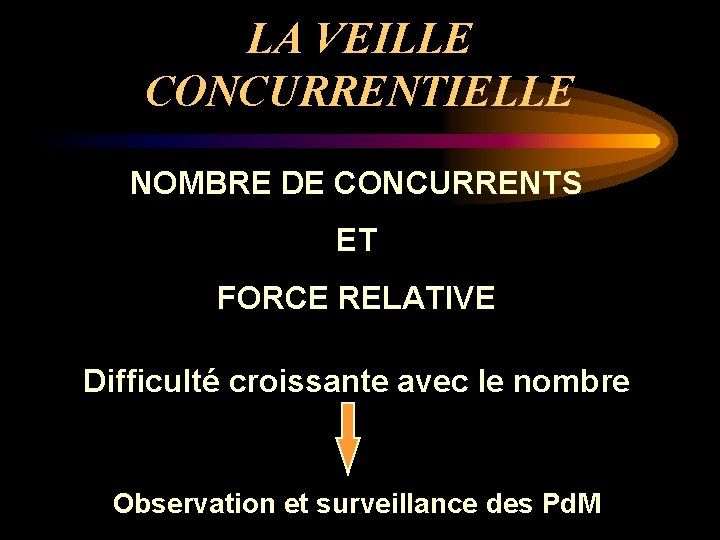 LA VEILLE CONCURRENTIELLE NOMBRE DE CONCURRENTS ET FORCE RELATIVE Difficulté croissante avec le nombre