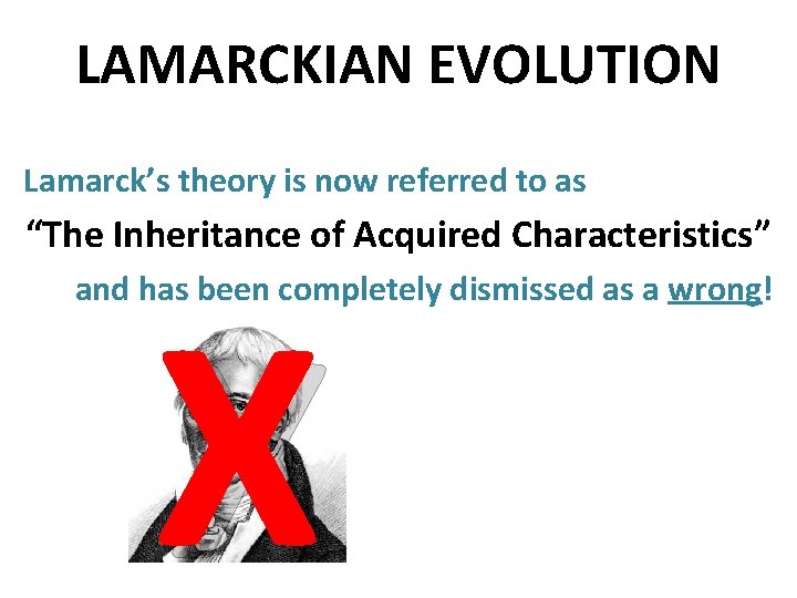 LAMARCKIAN EVOLUTION Lamarck’s theory is now referred to as “The Inheritance of Acquired Characteristics”