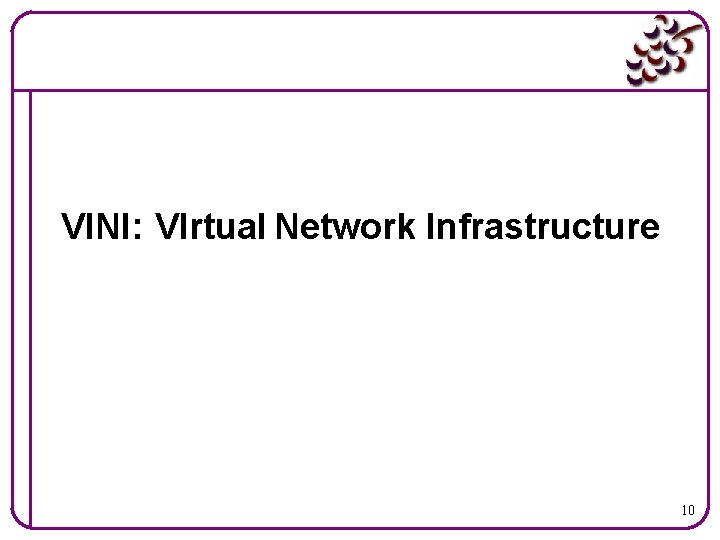 VINI: VIrtual Network Infrastructure 10 