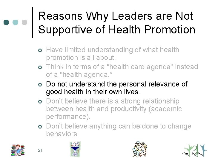 Reasons Why Leaders are Not Supportive of Health Promotion ¢ ¢ ¢ 21 Have