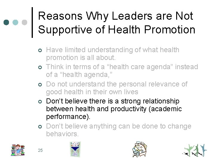Reasons Why Leaders are Not Supportive of Health Promotion ¢ ¢ ¢ 25 Have