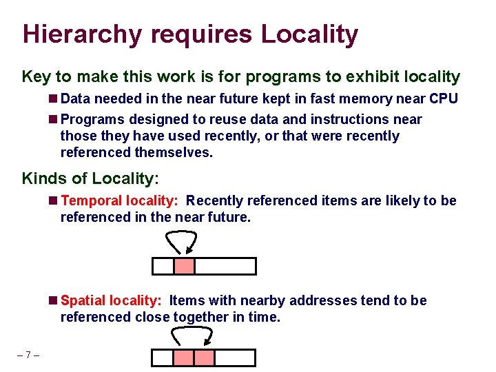 Hierarchy requires Locality Key to make this work is for programs to exhibit locality