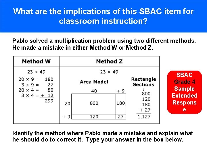 What are the implications of this SBAC item for classroom instruction? Pablo solved a