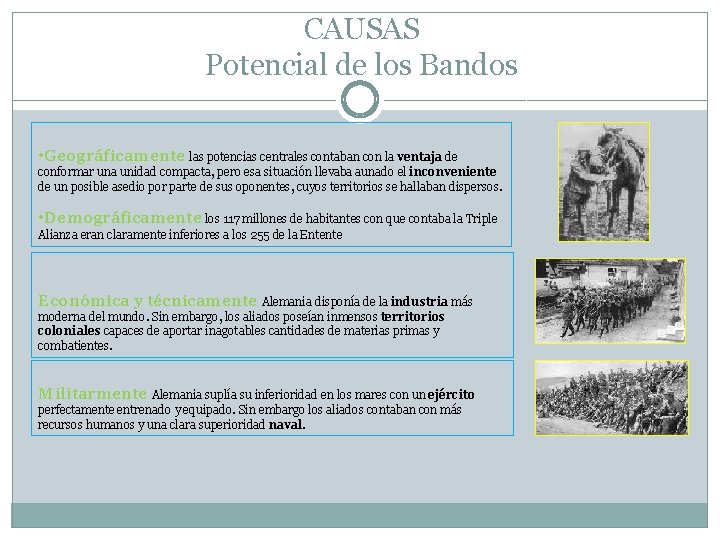 CAUSAS Potencial de los Bandos • Geográficamente las potencias centrales contaban con la ventaja