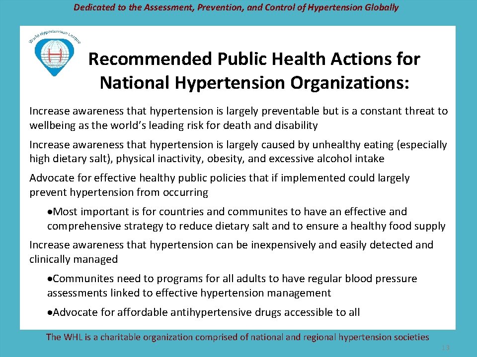 Dedicated to the Assessment, Prevention, and Control of Hypertension Globally Recommended Public Health Actions