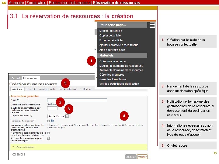 M 7 Annuaire | Formulaires | Recherche d’informations | Réservation de ressources 3. 1