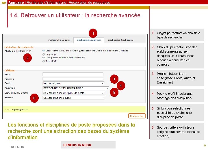 M 7 Annuaire | Recherche d’informations | Réservation de ressources 1. 4 Retrouver un