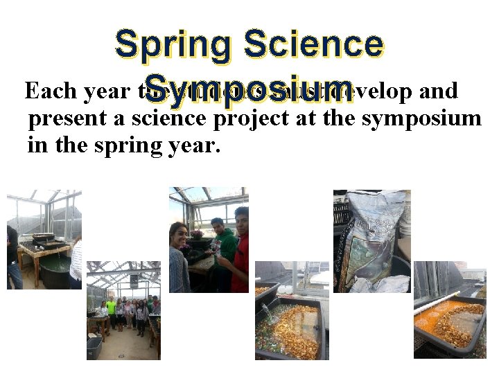 Spring Science Each year the students must develop and Symposium present a science project