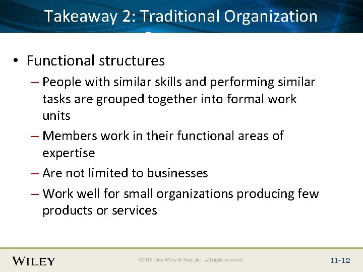 Place. Takeaway Slide Title 2: Text Here Organization Traditional Structures • Functional structures –