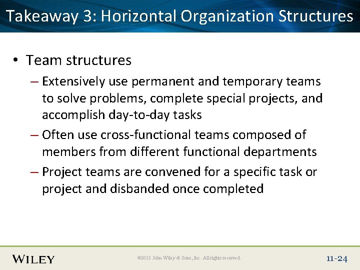 Place Slide 3: Title Text Here Takeaway Horizontal Organization Structures • Team structures –