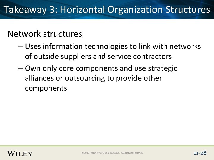 Place Slide 3: Title Text Here Takeaway Horizontal Organization Structures Network structures – Uses