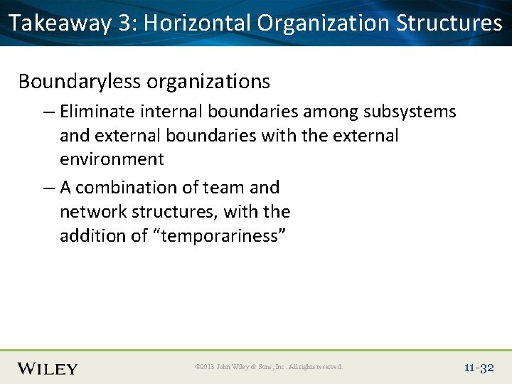 Place Slide 3: Title Text Here Takeaway Horizontal Organization Structures Boundaryless organizations – Eliminate