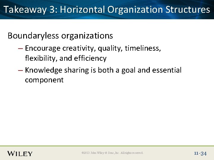 Place Slide 3: Title Text Here Takeaway Horizontal Organization Structures Boundaryless organizations – Encourage