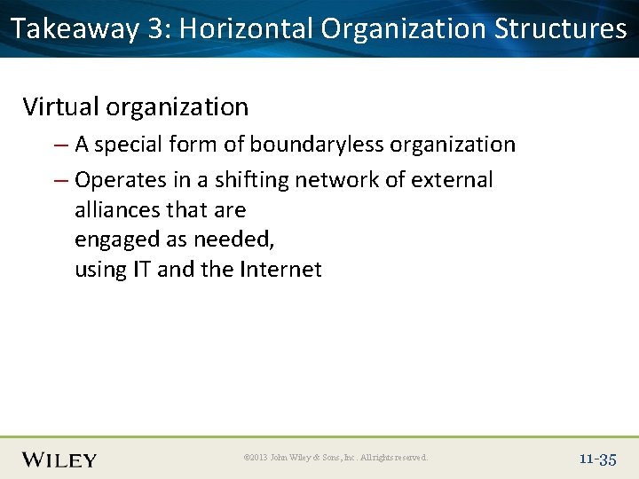 Place Slide 3: Title Text Here Takeaway Horizontal Organization Structures Virtual organization – A