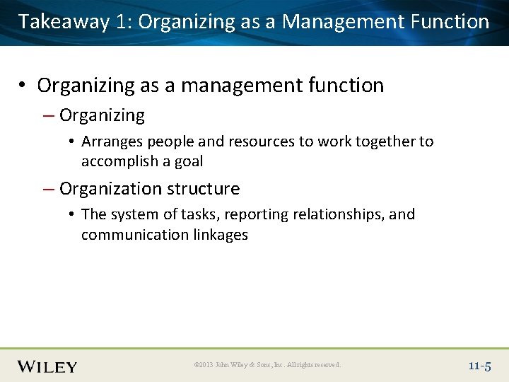 Takeaway 1: Title Organizing as a Management Function Place Slide Text Here • Organizing