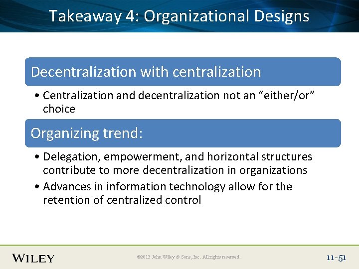 Place. Takeaway Slide Title 4: Text Here Organizational Designs Decentralization with centralization • Centralization