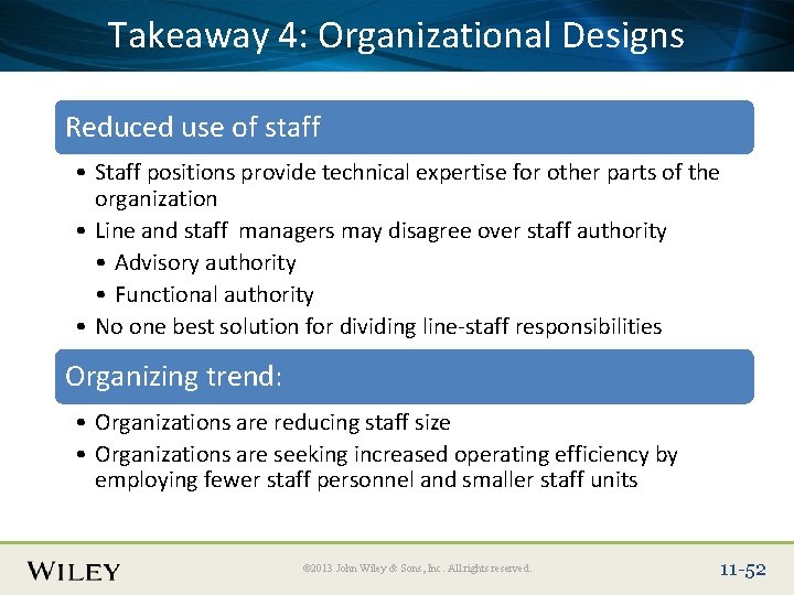 Place. Takeaway Slide Title 4: Text Here Organizational Designs Reduced use of staff •