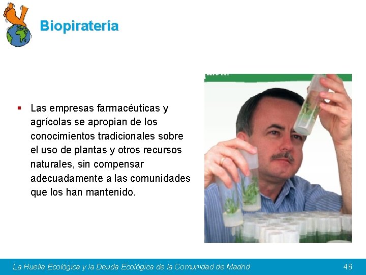 Biopiratería § Las empresas farmacéuticas y agrícolas se apropian de los conocimientos tradicionales sobre