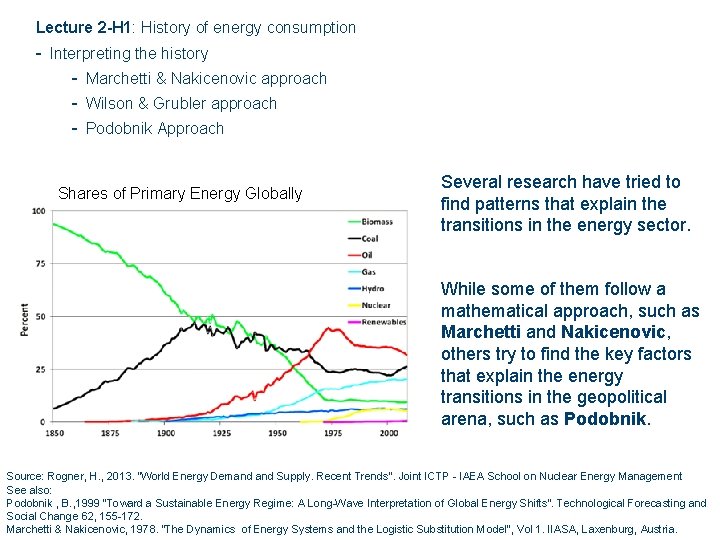 Lecture 2 -H 1: History of energy consumption - Interpreting the history - Marchetti