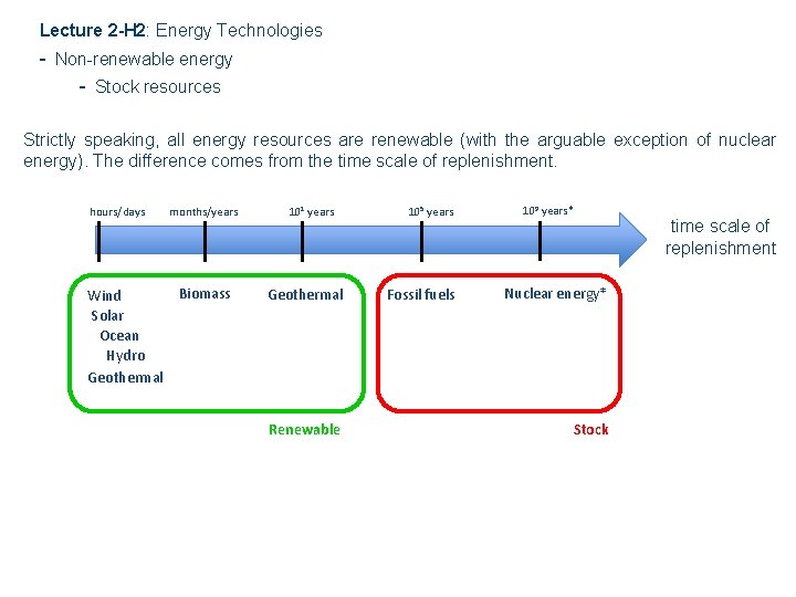 Lecture 2 -H 2: Energy Technologies - Non-renewable energy - Stock resources Strictly speaking,