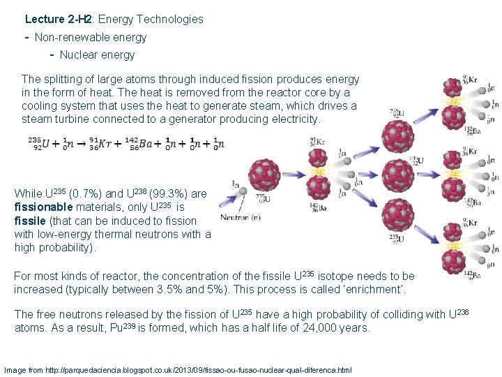 Lecture 2 -H 2: Energy Technologies - Non-renewable energy - Nuclear energy The splitting
