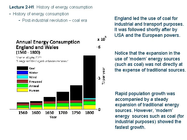 Lecture 2 -H 1: History of energy consumption - Post-industrial revolution – coal era