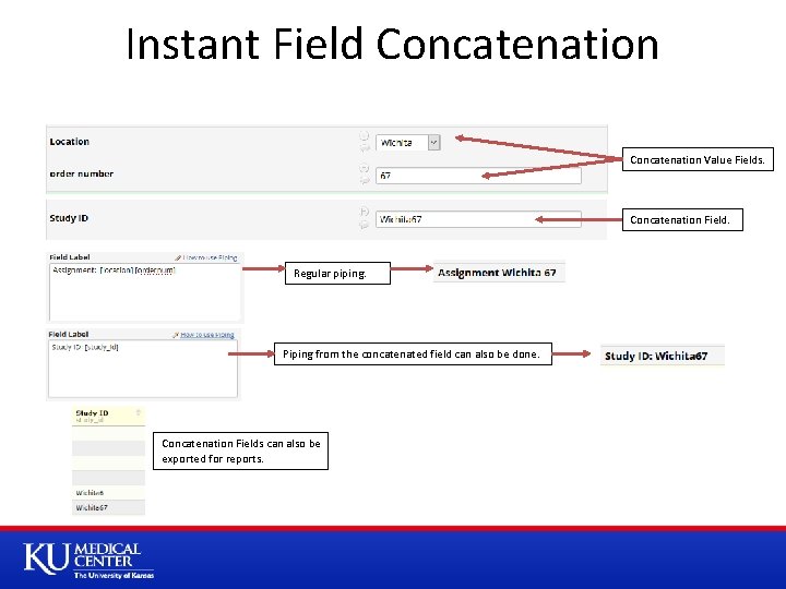 Instant Field Concatenation Value Fields. Concatenation Field. Regular piping. Piping from the concatenated field