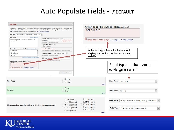 Auto Populate Fields - @DEFAULT Add action tag to field with the variable in