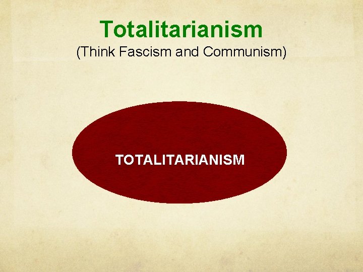 Totalitarianism (Think Fascism and Communism) TOTALITARIANISM 