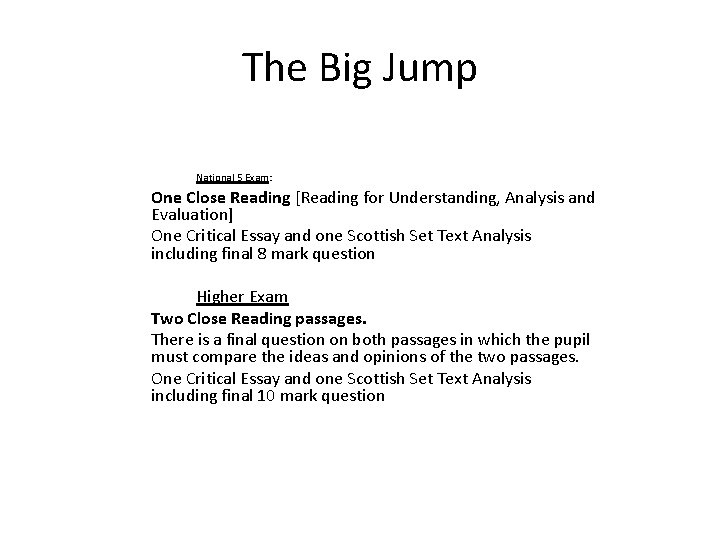 The Big Jump National 5 Exam: One Close Reading [Reading for Understanding, Analysis and