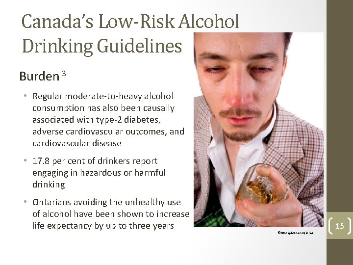 Canada’s Low-Risk Alcohol Drinking Guidelines Burden 3 • Regular moderate-to-heavy alcohol consumption has also