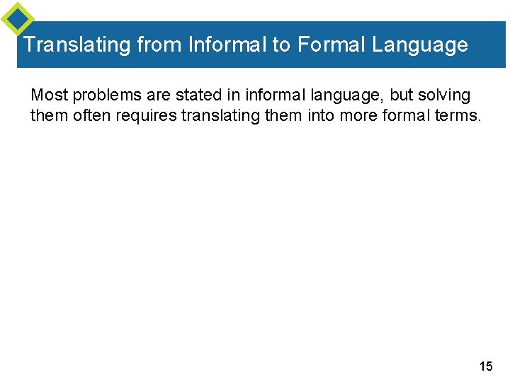 Translating from Informal to Formal Language Most problems are stated in informal language, but Translating from Informal to Formal Language Most problems are stated in informal language, but