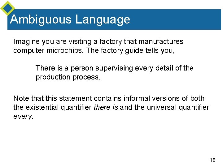 Ambiguous Language Imagine you are visiting a factory that manufactures computer microchips. The factory Ambiguous Language Imagine you are visiting a factory that manufactures computer microchips. The factory