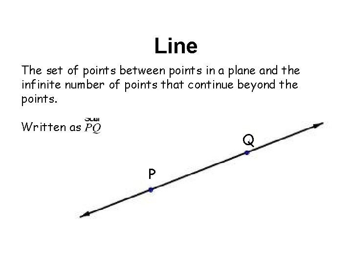 Line The set of points between points in a plane and the infinite number