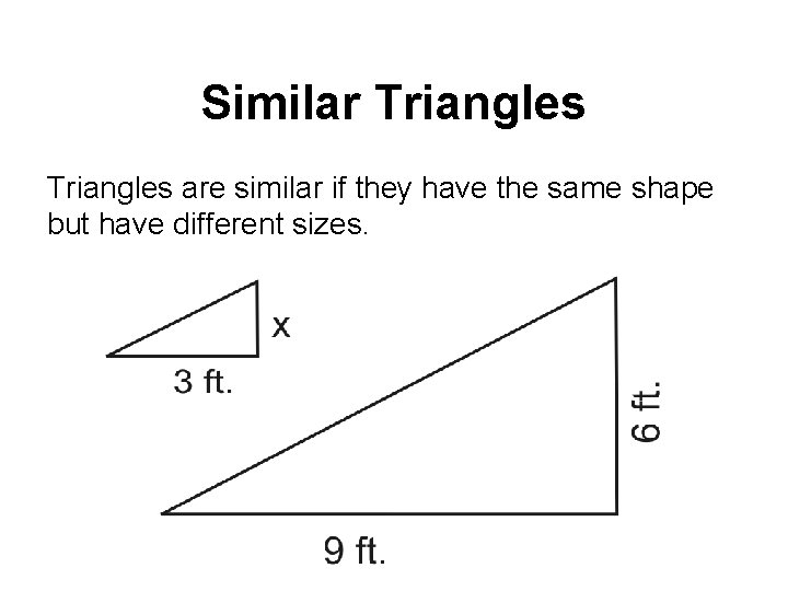 Similar Triangles are similar if they have the same shape but have different sizes.
