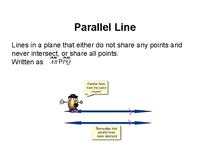 Parallel Lines in a plane that either do not share any points and never