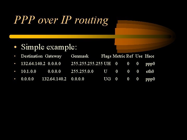 PPP over IP routing • Simple example: • Destination Gateway Genmask • 132. 64. PPP over IP routing • Simple example: • Destination Gateway Genmask • 132. 64.