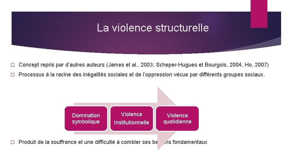 La violence structurelle � Concept repris par d’autres auteurs (James et al. , 2003;