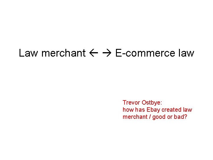 Law merchant E-commerce law Trevor Ostbye: how has Ebay created law merchant / good