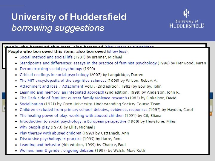 University of Huddersfield borrowing suggestions 