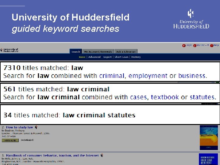 University of Huddersfield guided keyword searches 