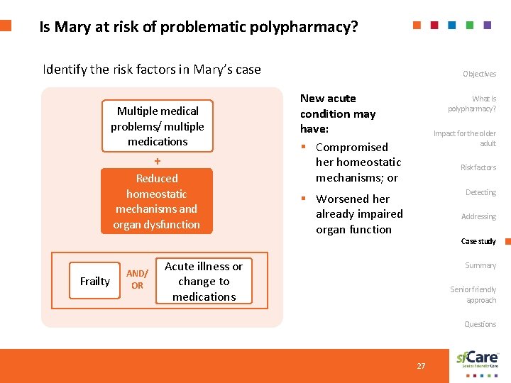 Is Mary at risk of problematic polypharmacy? Identify the risk factors in Mary’s case