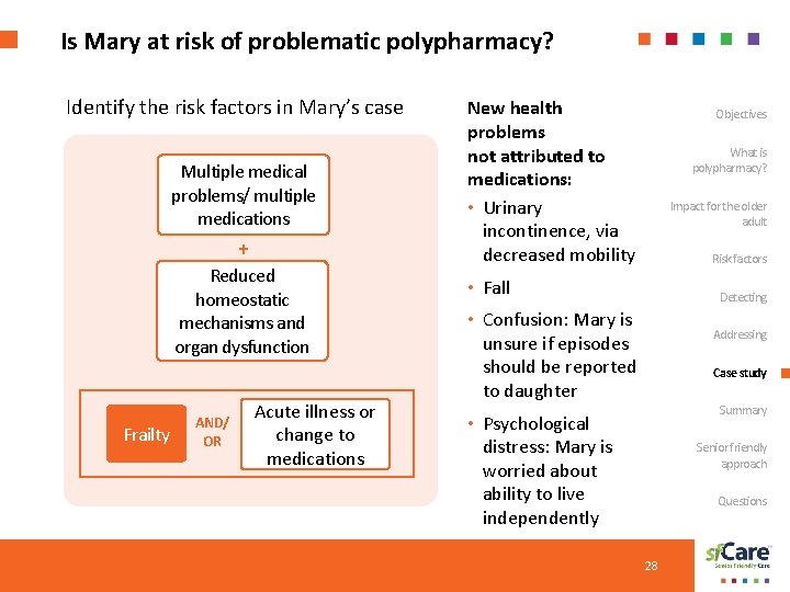 Is Mary at risk of problematic polypharmacy? Identify the risk factors in Mary’s case