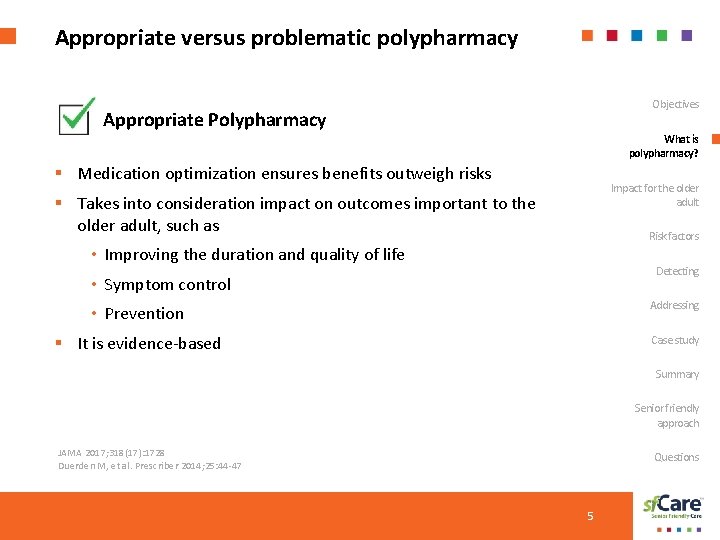 Appropriate versus problematic polypharmacy Objectives Appropriate Polypharmacy What is polypharmacy? § Medication optimization ensures