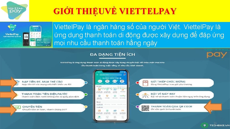 GIỚI THIỆUVỀ VIETTELPAY Viettel. Pay là ngân hàng số của người Việt. Viettel. Pay