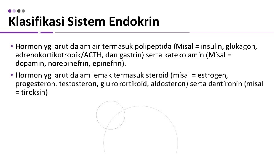 Klasifikasi Sistem Endokrin • Hormon yg larut dalam air termasuk polipeptida (Misal = insulin,