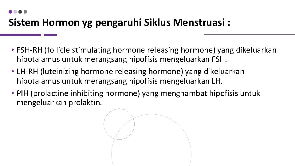 Sistem Hormon yg pengaruhi Siklus Menstruasi : • FSH-RH (follicle stimulating hormone releasing hormone)